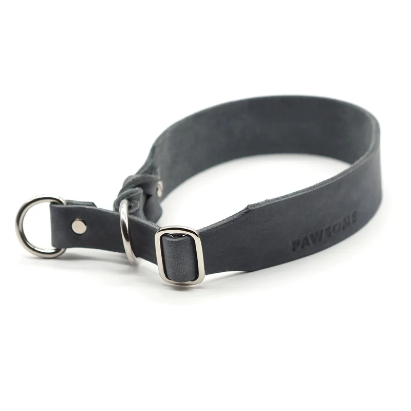 Zugstopp-Halsband aus Fettleder 'Steingrau'