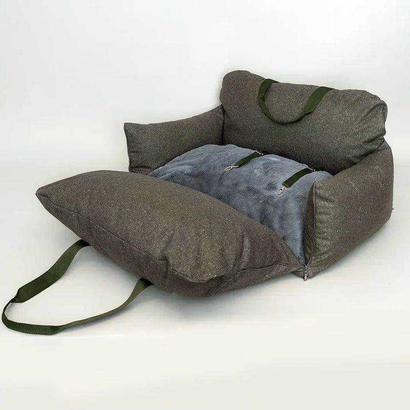 Hundeautositz „Big Flanell" – XXL Khaki