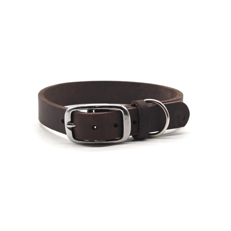 Schmales Lederhalsband in Kastanie
