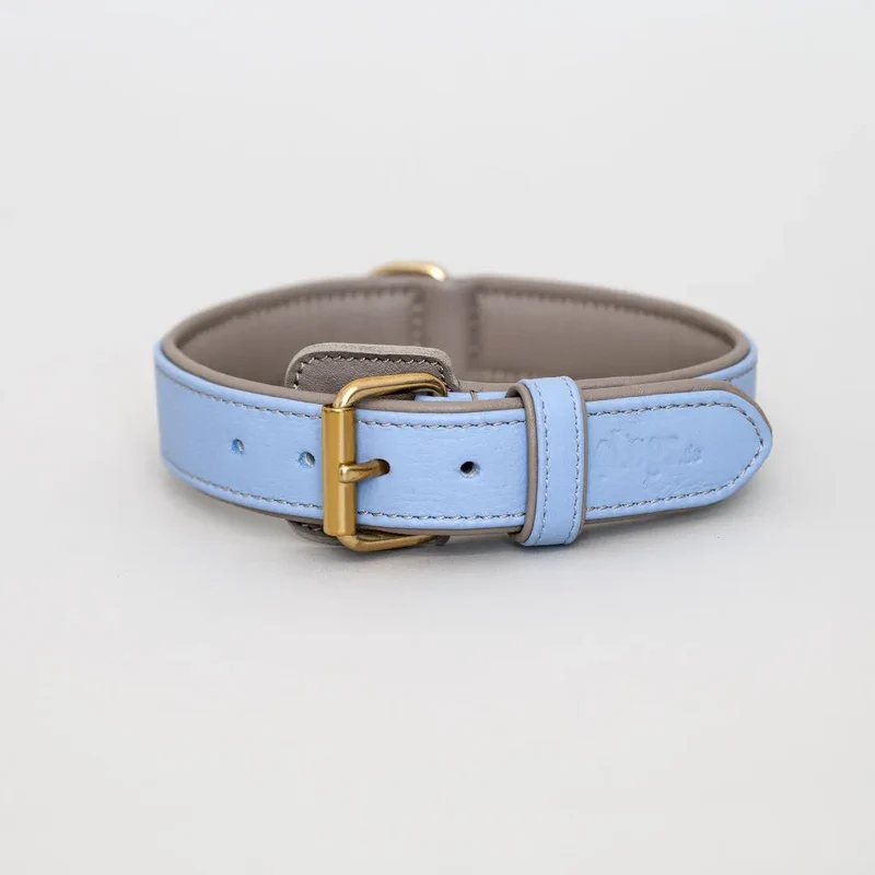 Lederhalsband „Doublé Classic“ – Bleu Taupe