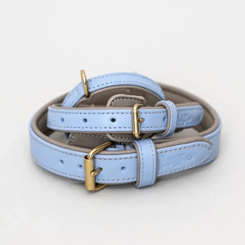 Lederhalsband „Doublé Classic“ – Bleu Taupe