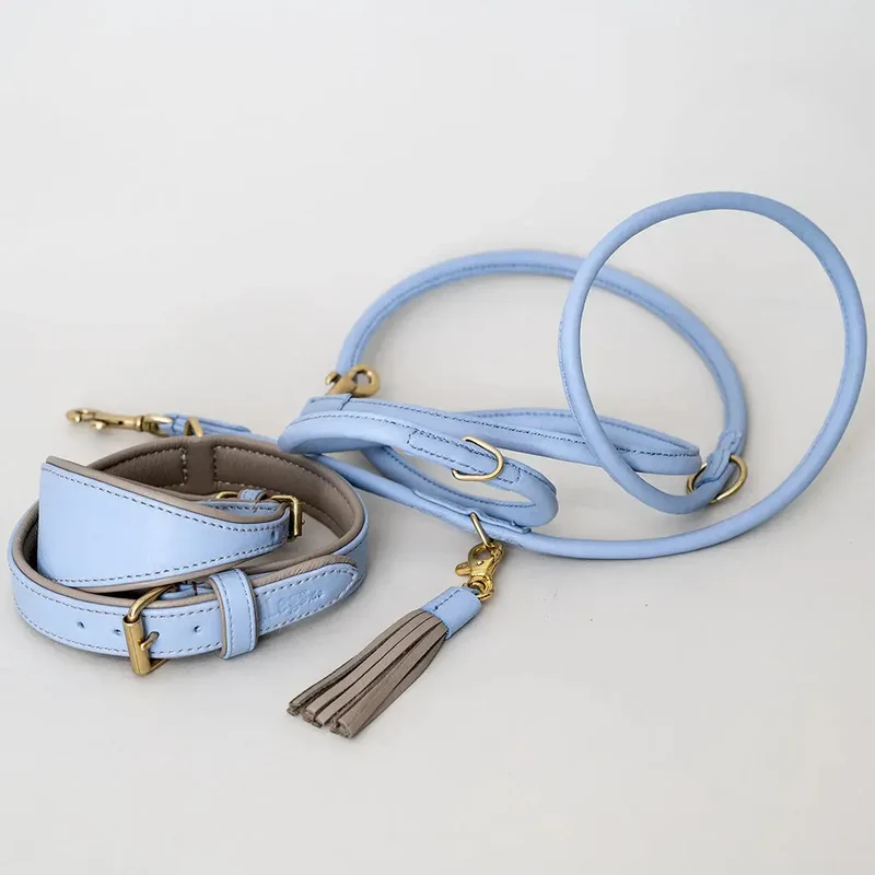 Lederhalsband „Doublé Classic“ – Bleu Taupe