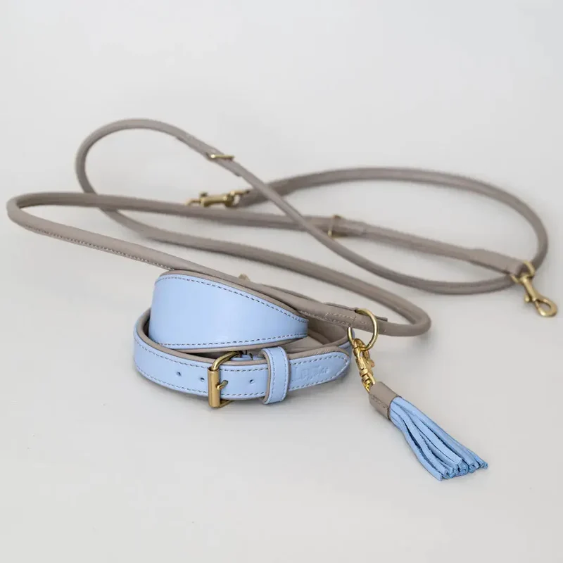 Lederhalsband „Doublé Classic“ – Bleu Taupe
