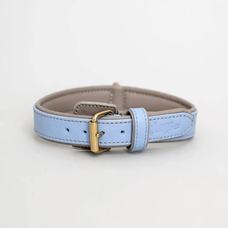 Lederhalsband „Doublé Classic“ – Bleu Taupe