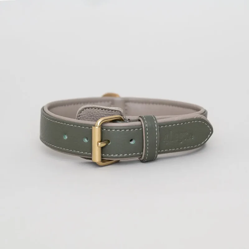 Lederhalsband „Doublé Classic“ – Oliv / Taupe