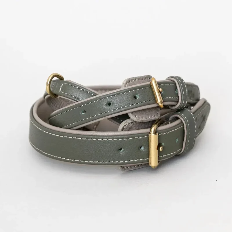 Lederhalsband „Doublé Classic“ – Oliv / Taupe