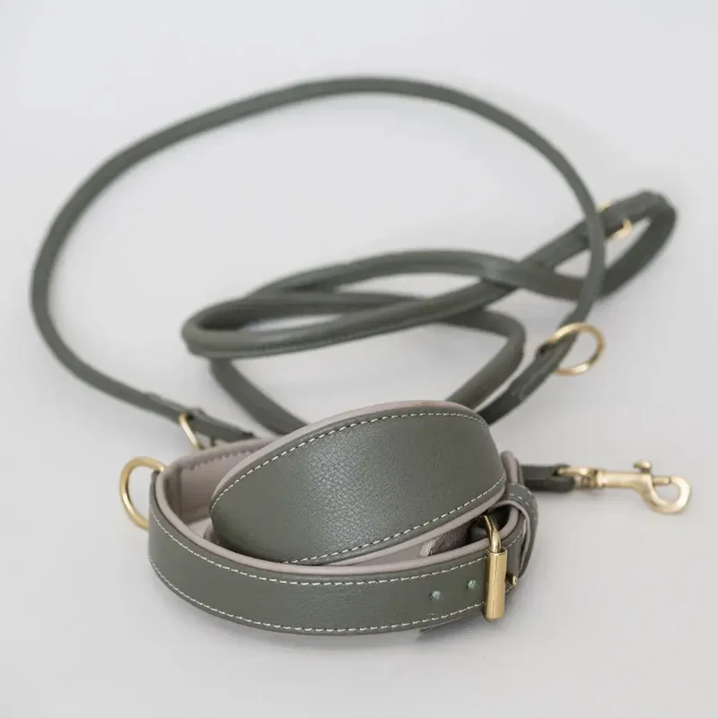 Lederhalsband „Doublé Classic“ – Oliv / Taupe