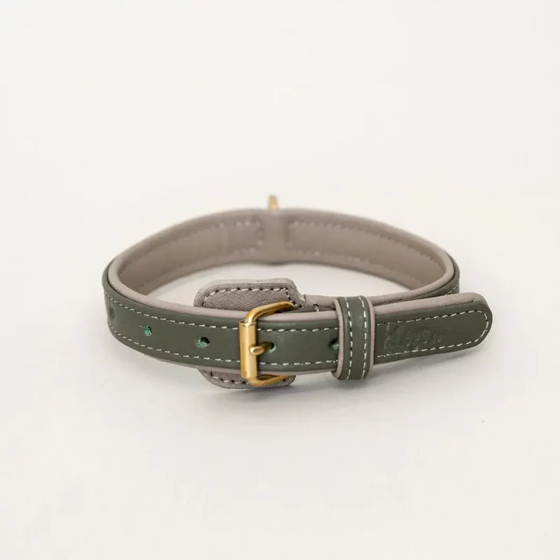 Lederhalsband „Doublé Classic“ – Oliv / Taupe