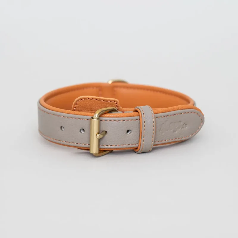 Lederhalsband „Doublé Classic“ – Taupe / Orange