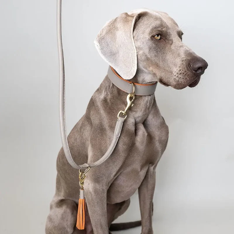 Lederhalsband „Doublé Classic“ – Taupe / Orange