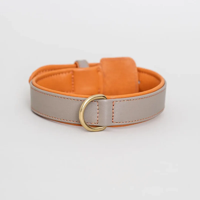 Lederhalsband „Doublé Classic“ – Taupe / Orange
