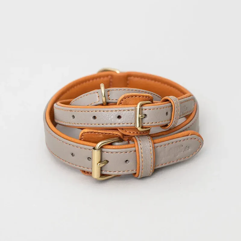 Lederhalsband „Doublé Classic“ – Taupe / Orange