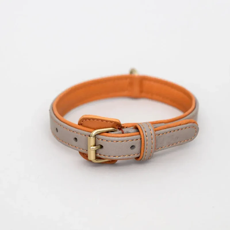 Lederhalsband „Doublé Classic“ – Taupe / Orange
