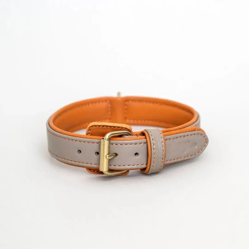 Lederhalsband „Doublé Classic“ – Taupe / Orange
