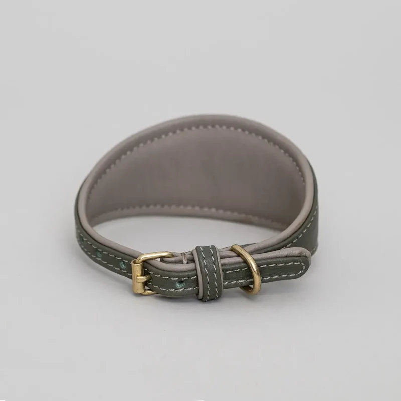 Windhund-Lederhalsband - "Doublé Greyhound" - Oliv