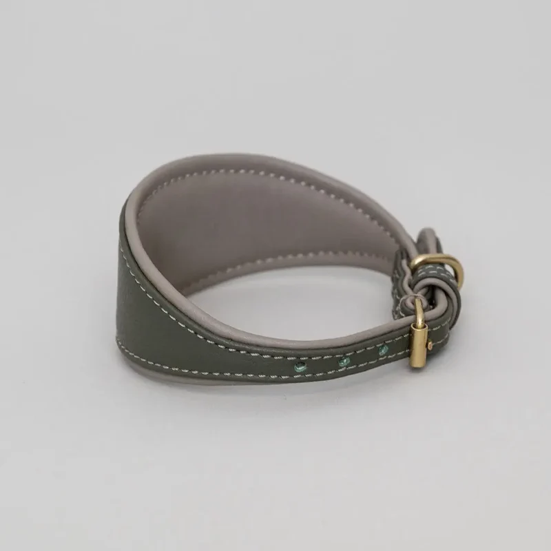 Windhund-Lederhalsband - "Doublé Greyhound" - Oliv