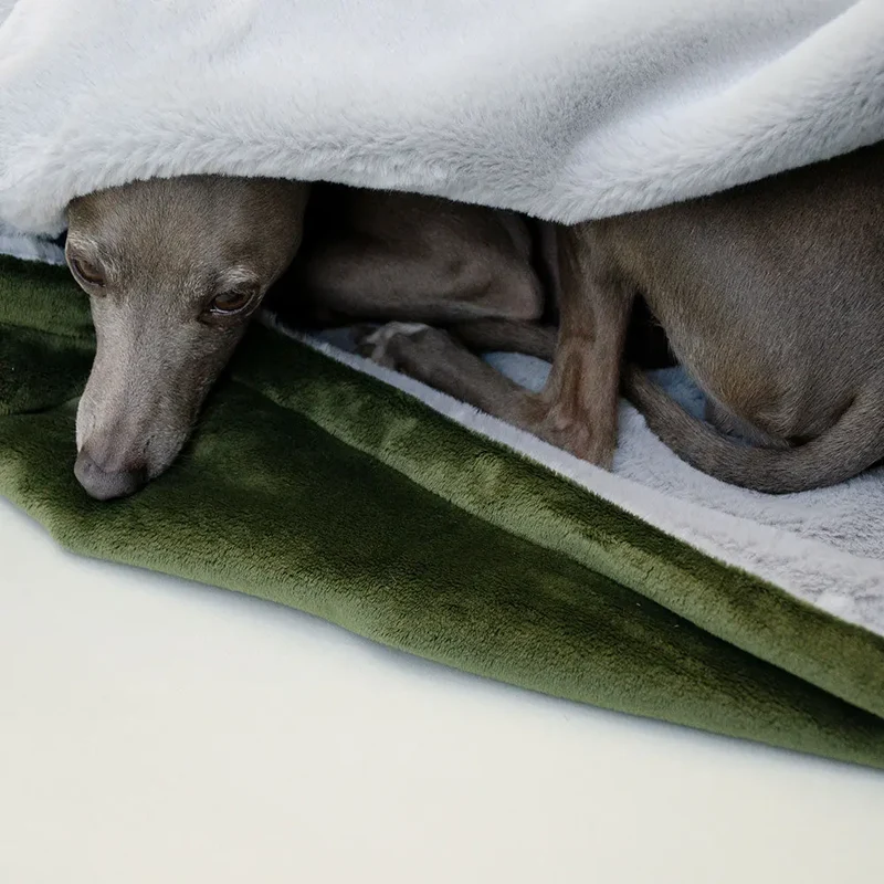 Hundedecke der Luxusklasse "Plaid - Deluxe" oliv-silber