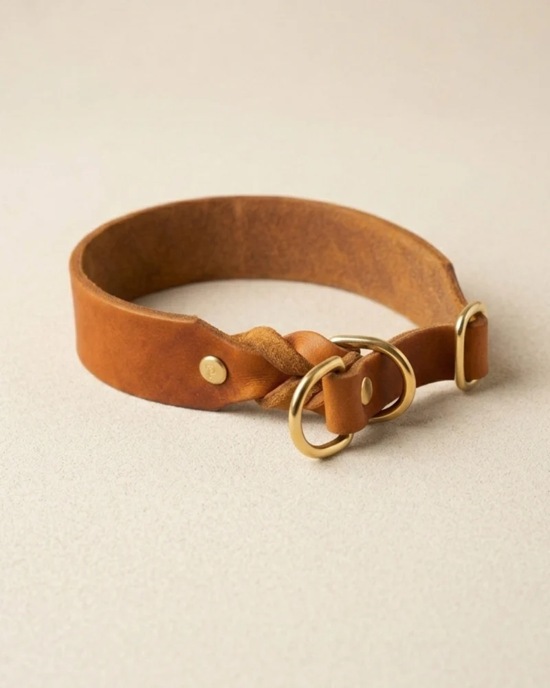 Zugstopp-Halsband aus Fettleder 'Cognac'