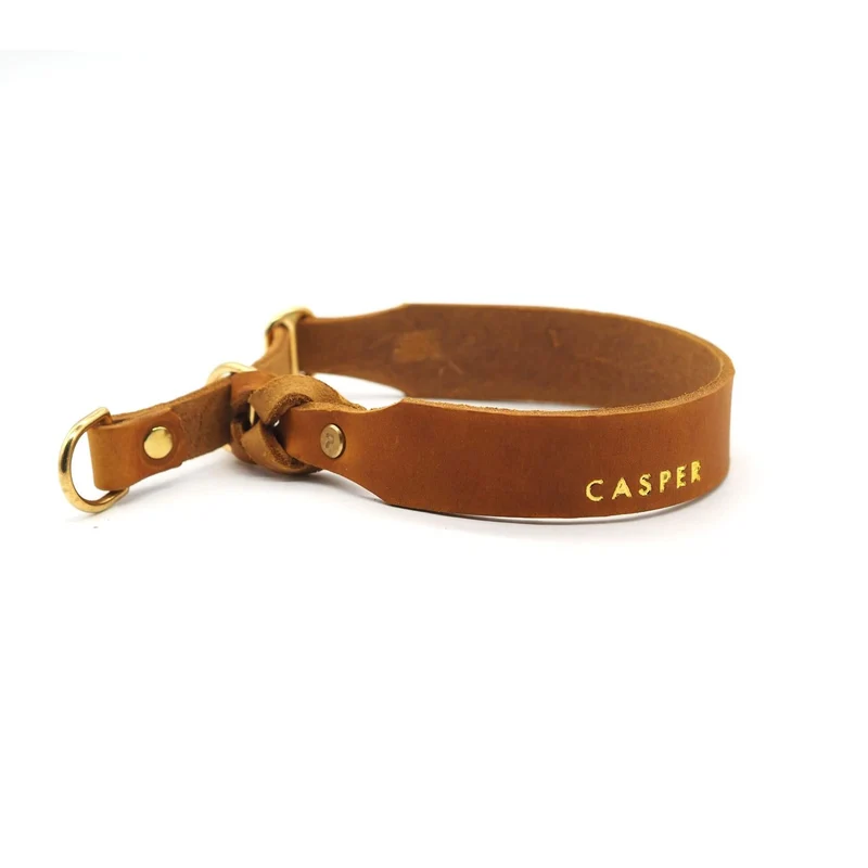 Zugstopp-Halsband aus Fettleder 'Cognac'