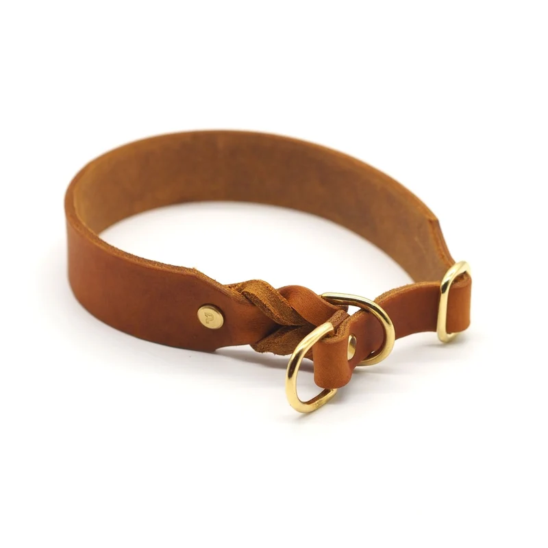 Zugstopp-Halsband aus Fettleder 'Cognac'