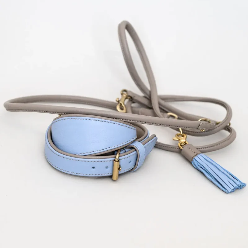 Windhund-Lederhalsband - "Doublé Greyhound" - Bleu
