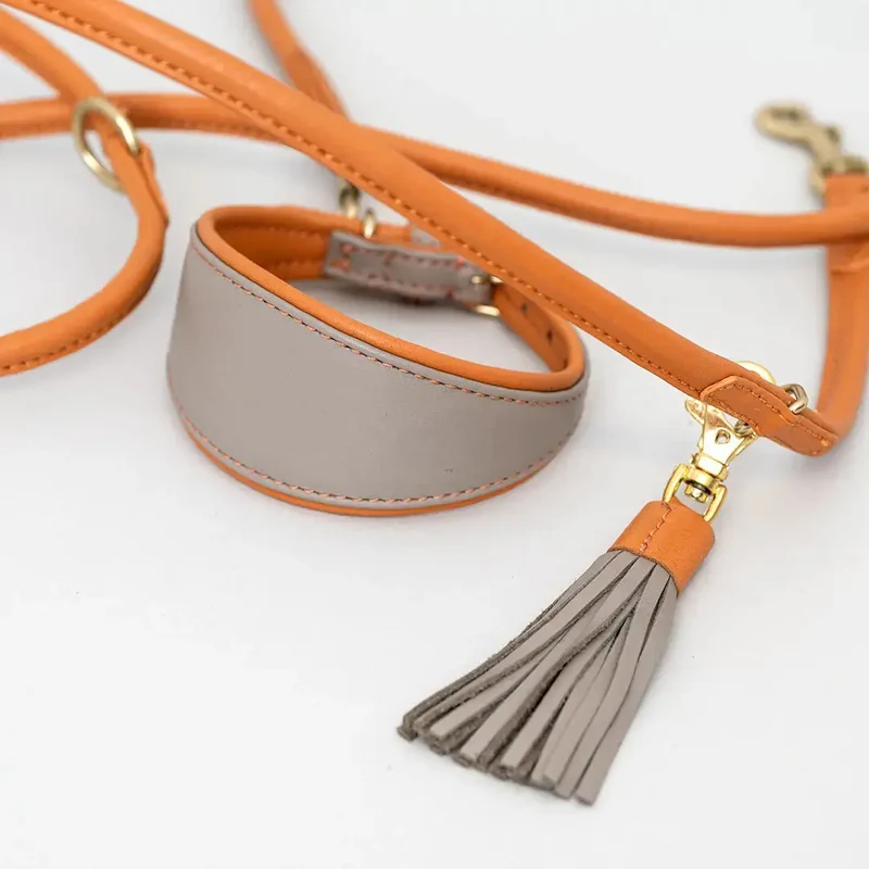 Windhund-Lederhalsband - "Doublé Greyhound" - Taupe