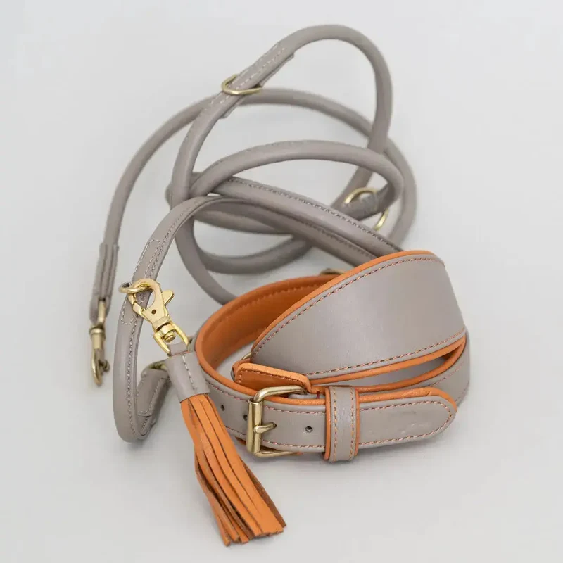 Windhund-Lederhalsband - "Doublé Greyhound" - Taupe