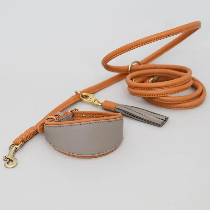Windhund-Lederhalsband - "Doublé Greyhound" - Taupe