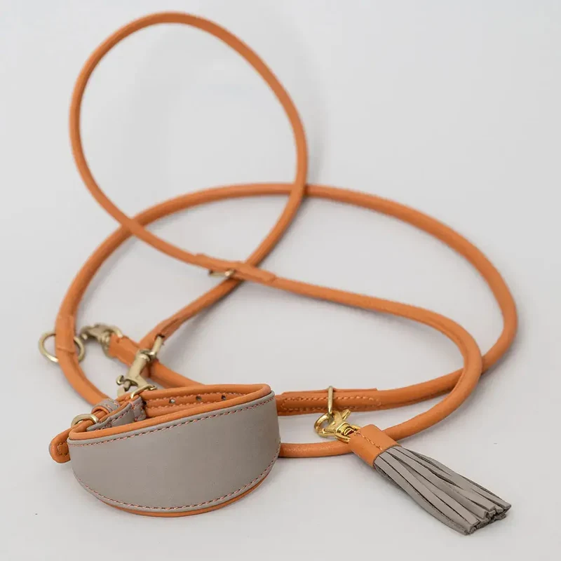 Windhund-Lederhalsband - "Doublé Greyhound" - Taupe