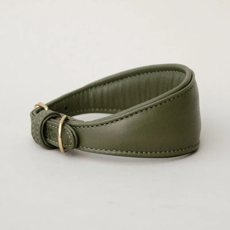 Windhund-Lederhalsband - "Nappa Greyhound" - oliv