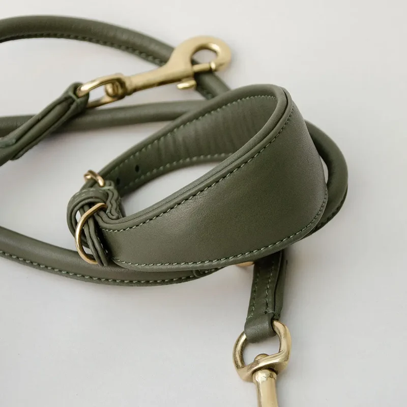 Windhund-Lederhalsband - "Nappa Greyhound" - oliv