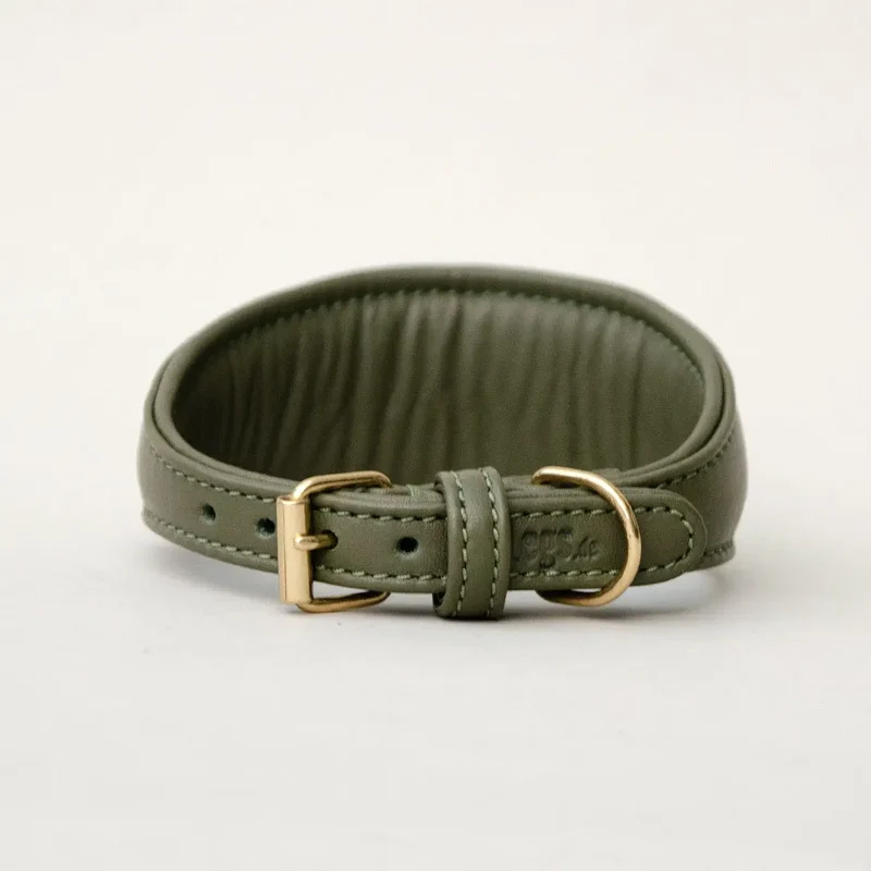 Windhund-Lederhalsband - "Nappa Greyhound" - oliv
