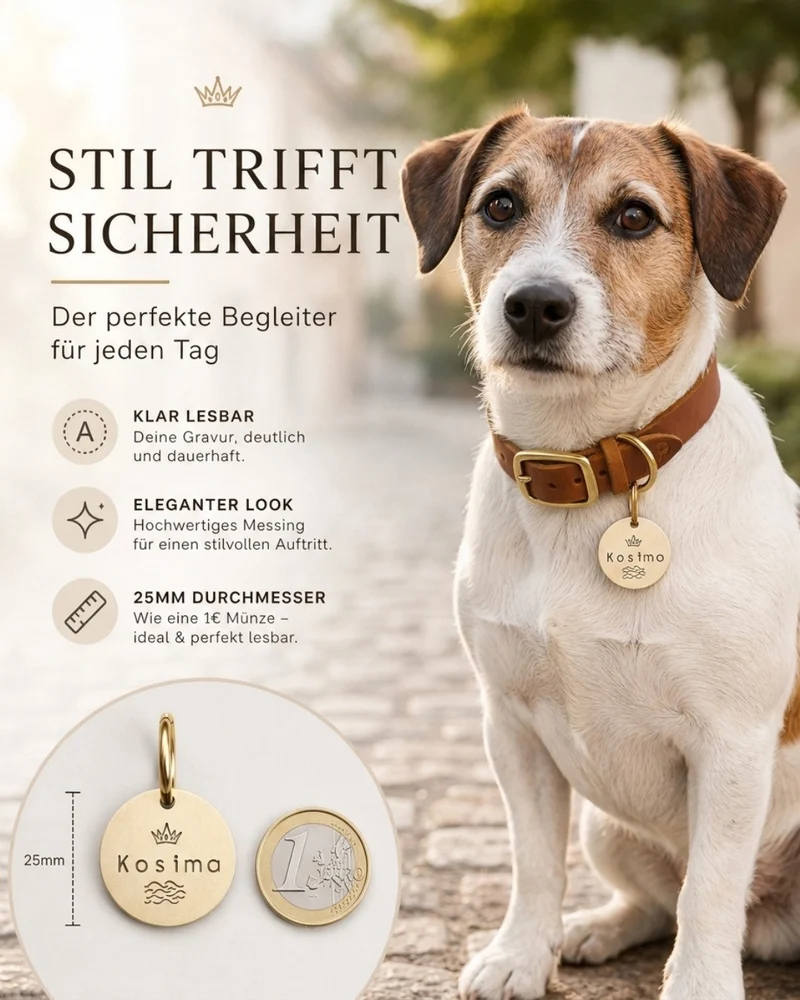 Hundemarke mit Gravur 'Gold' (Messing)