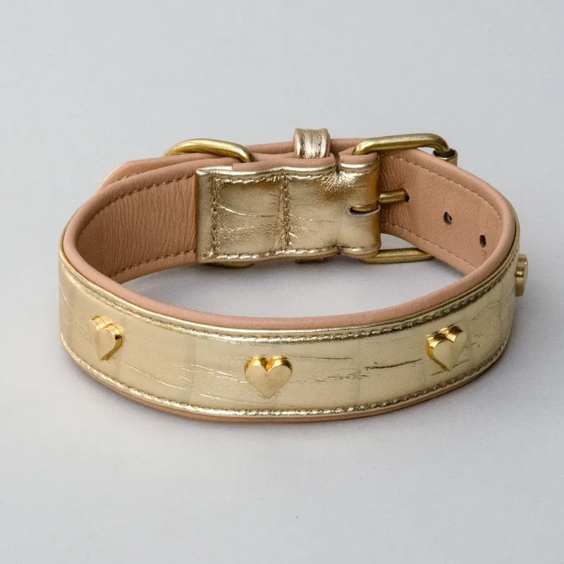 Gepolstertes Lederhalsband "Golden Glam" - Gold