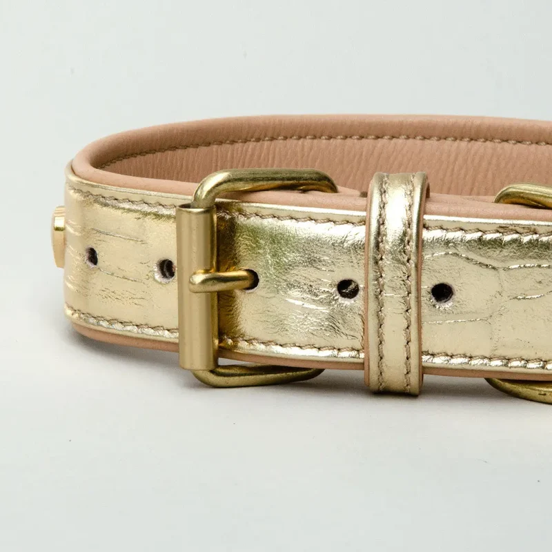 Gepolstertes Lederhalsband "Golden Glam" - Gold