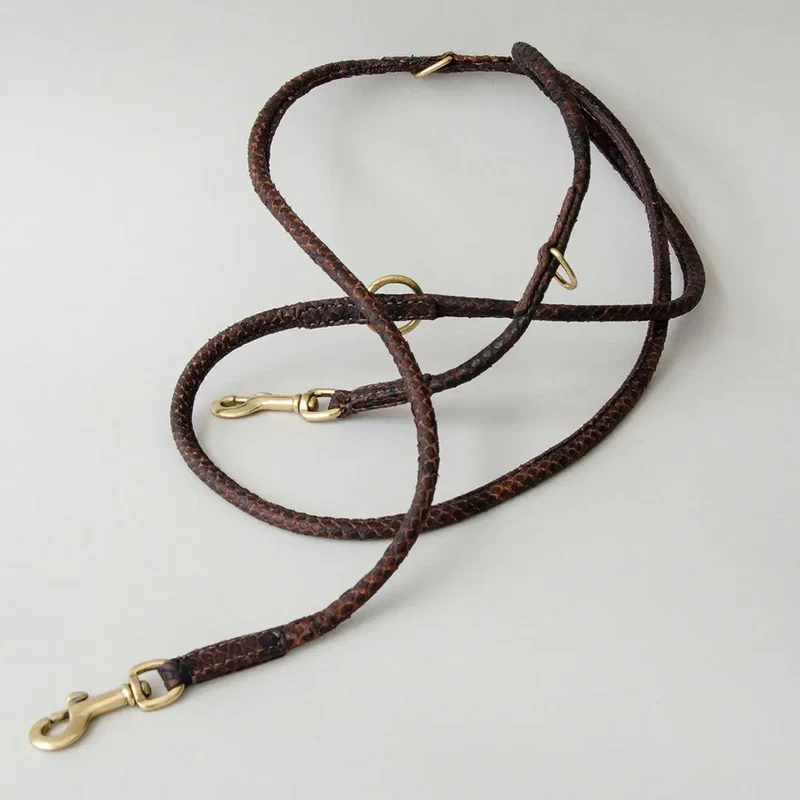 Lederleine für Hunde "Rolled Snake" DARK