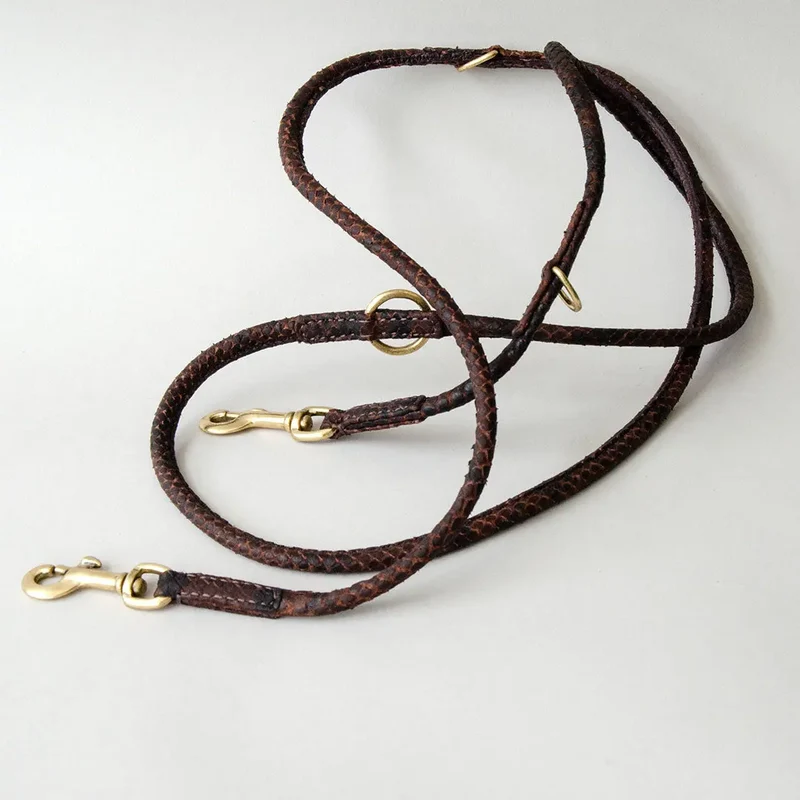 Lederleine für Hunde "Rolled Snake" DARK