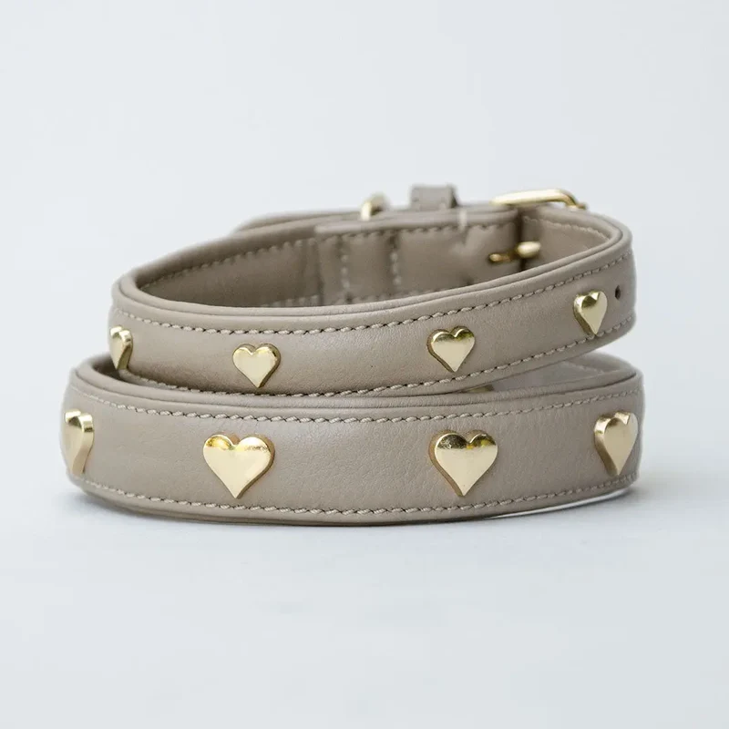 Lederhalsband "Heart of Gold" - TAUPE- NEW!