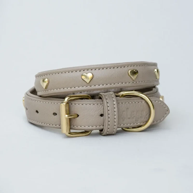Lederhalsband "Heart of Gold" - TAUPE- NEW!