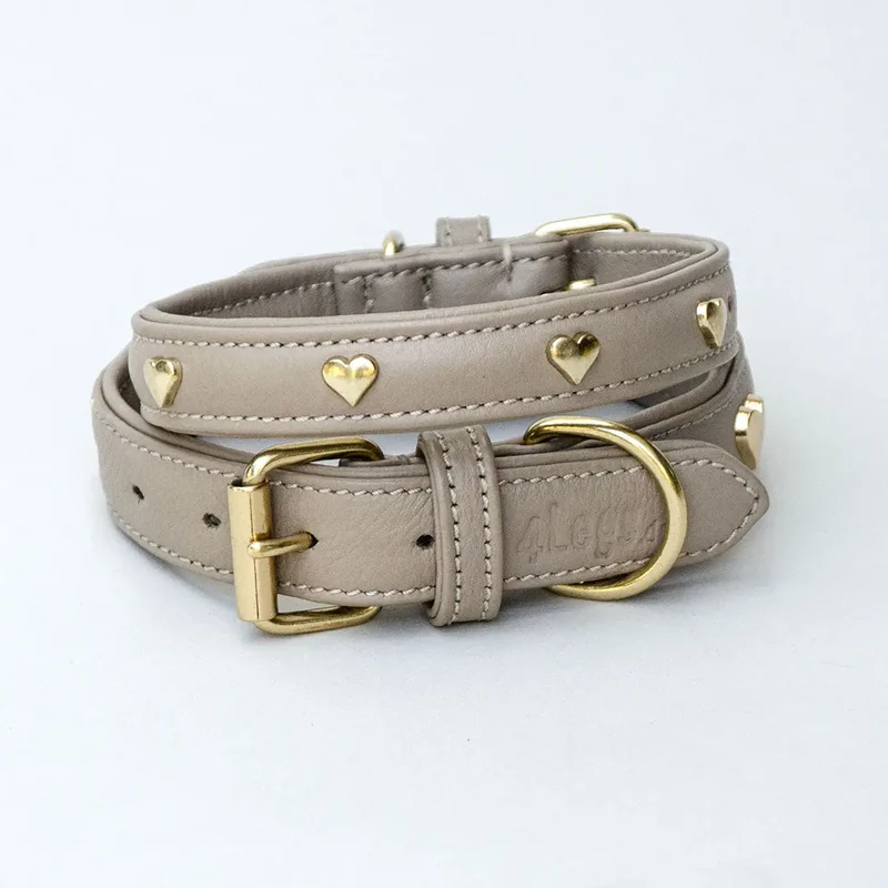 Lederhalsband "Heart of Gold" - TAUPE- NEW!
