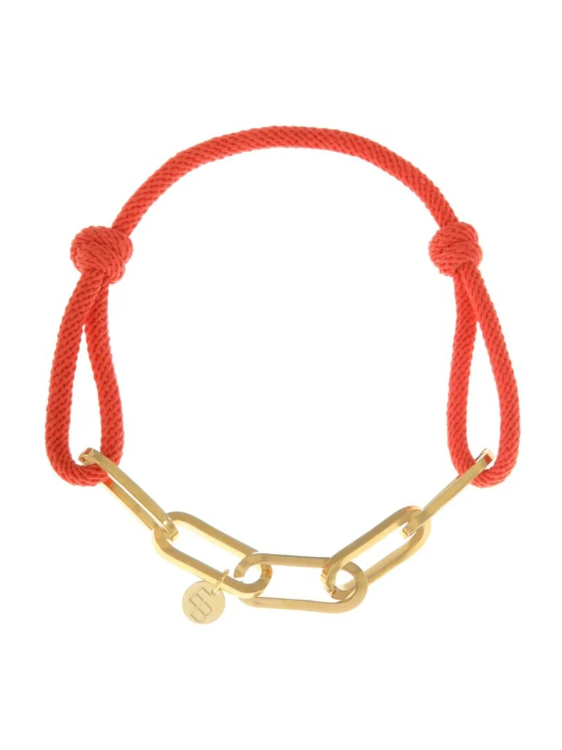 Armband mit rechteckigen Gliedern aus orangefarbenem Seil