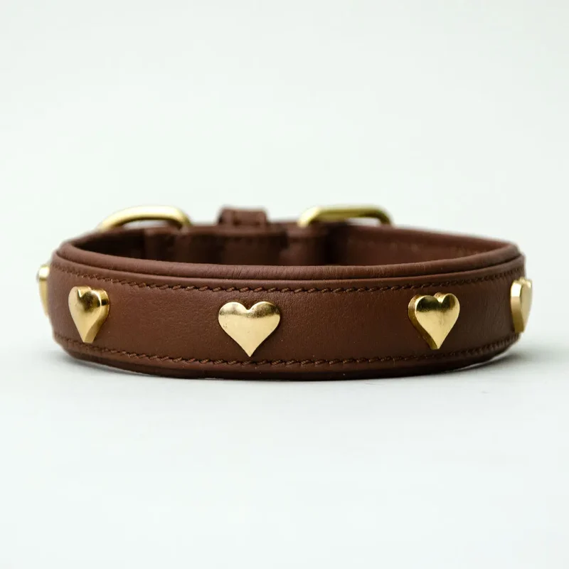Gepolstertes Lederhalsband "Heart of Gold" - brown