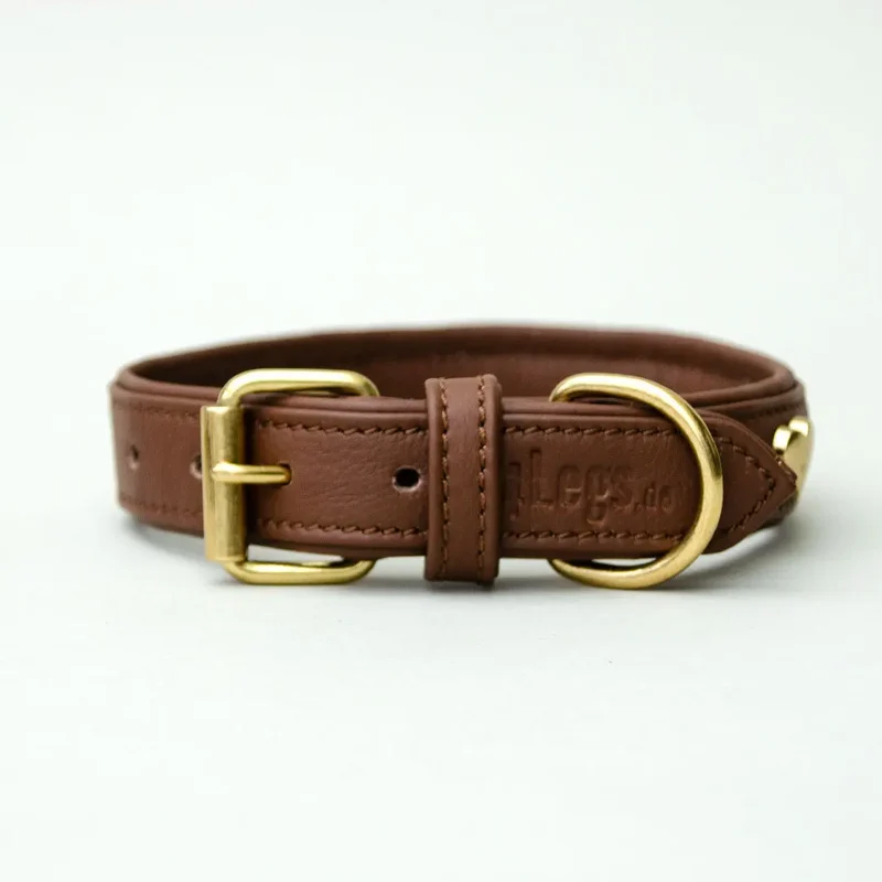 Gepolstertes Lederhalsband "Heart of Gold" - brown