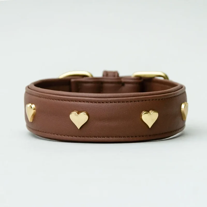Gepolstertes Lederhalsband "Heart of Gold" - brown