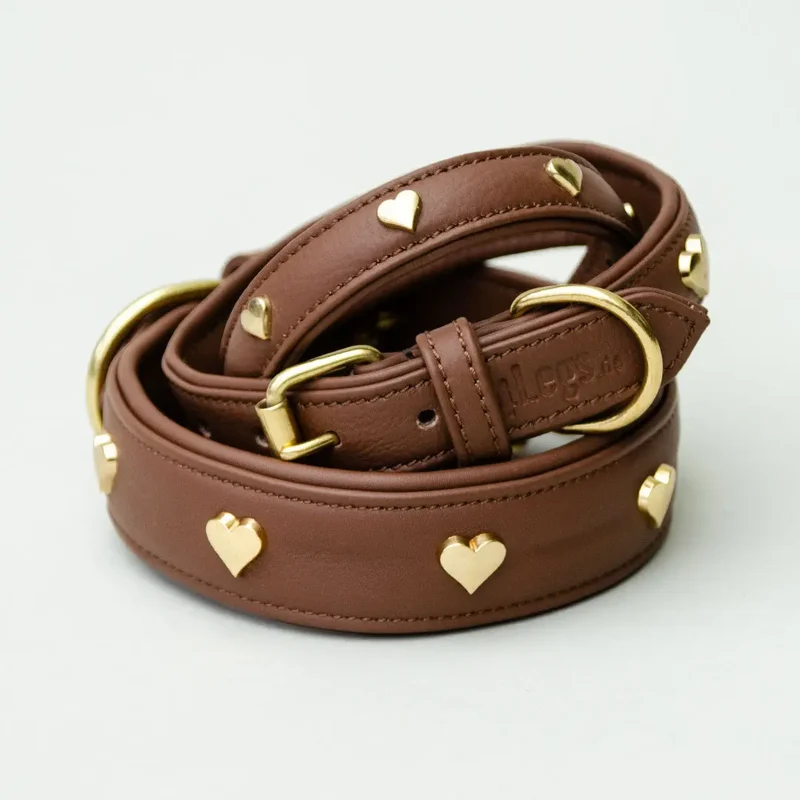 Gepolstertes Lederhalsband "Heart of Gold" - brown