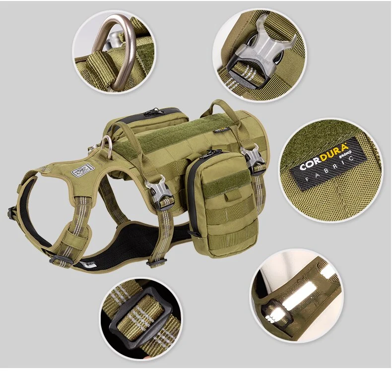 WINHYEPET 2 in 1 Military Hundegeschirr mit abnehmbaren Taschen Air-Mesh Cordura