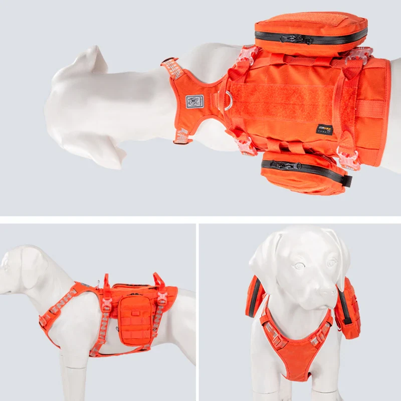 WINHYEPET 2 in 1 Military Hundegeschirr mit abnehmbaren Taschen Air-Mesh Cordura