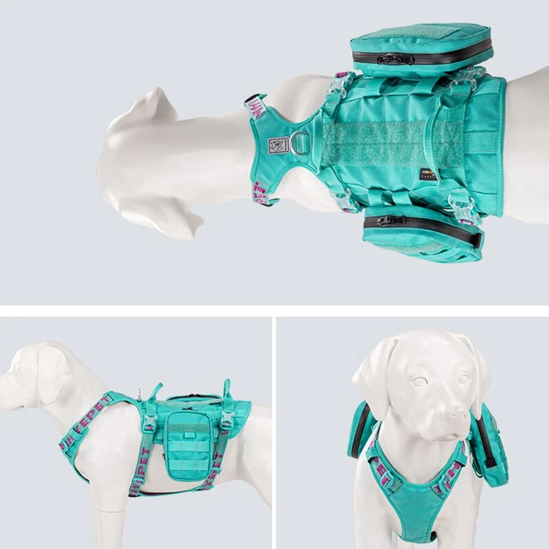 WINHYEPET 2 in 1 Military Hundegeschirr mit abnehmbaren Taschen Air-Mesh Cordura