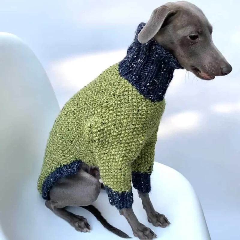 Lama Tweed Hundepulli-handgestrickt-green-M