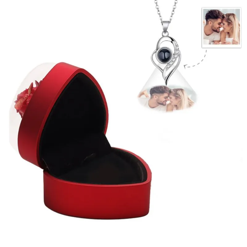 Personalisierte Rose Schmuck Herz Box mit Projektion Halskette Geschenk